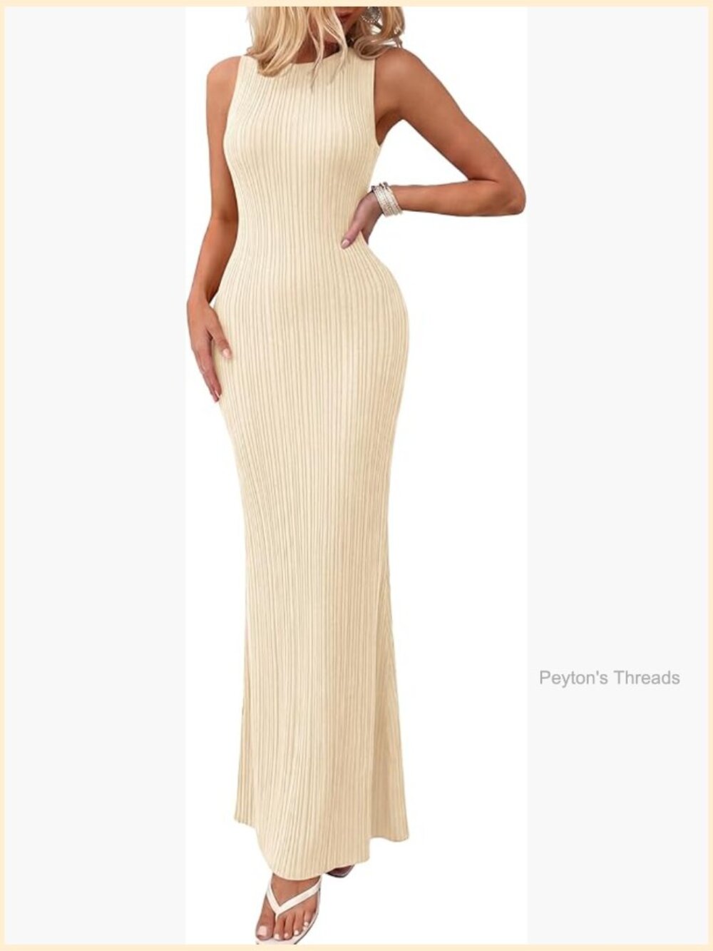 Sleeveless Knit Ribbed Bodycon Maxi Dress Crewneck Casual Summer - Picture 1 of 7
